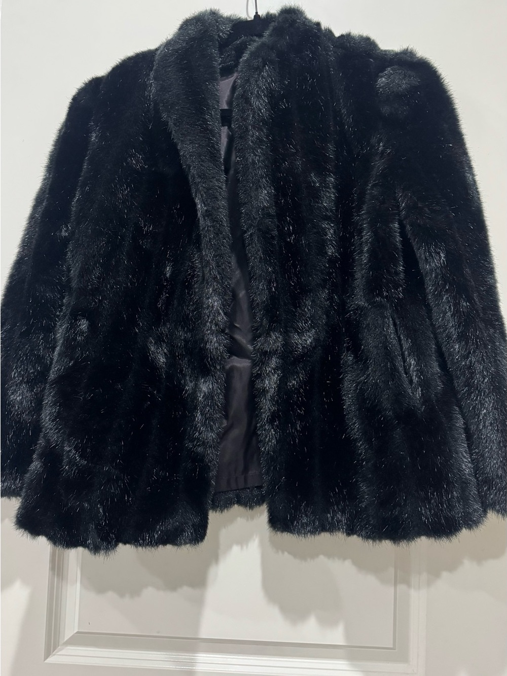 Vintage RONDO CASUAL Black Soft Faux Fur Coat Fully Lined Women Size Large